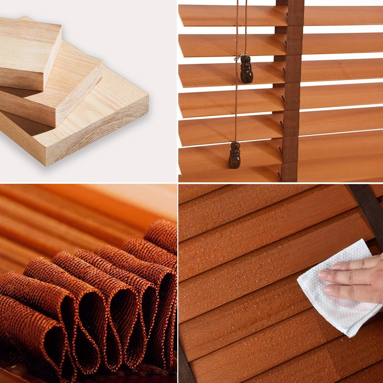 Persiane Veneziane Orizzontali,Tende Veneziane Legno,Tapparelle in Legno Massello per Finestre a Doghe Larghe 50 mm per Camera da Letto, Cucina, Bagno,Montaggio Interno, Esterno(75Wx145H cm)
