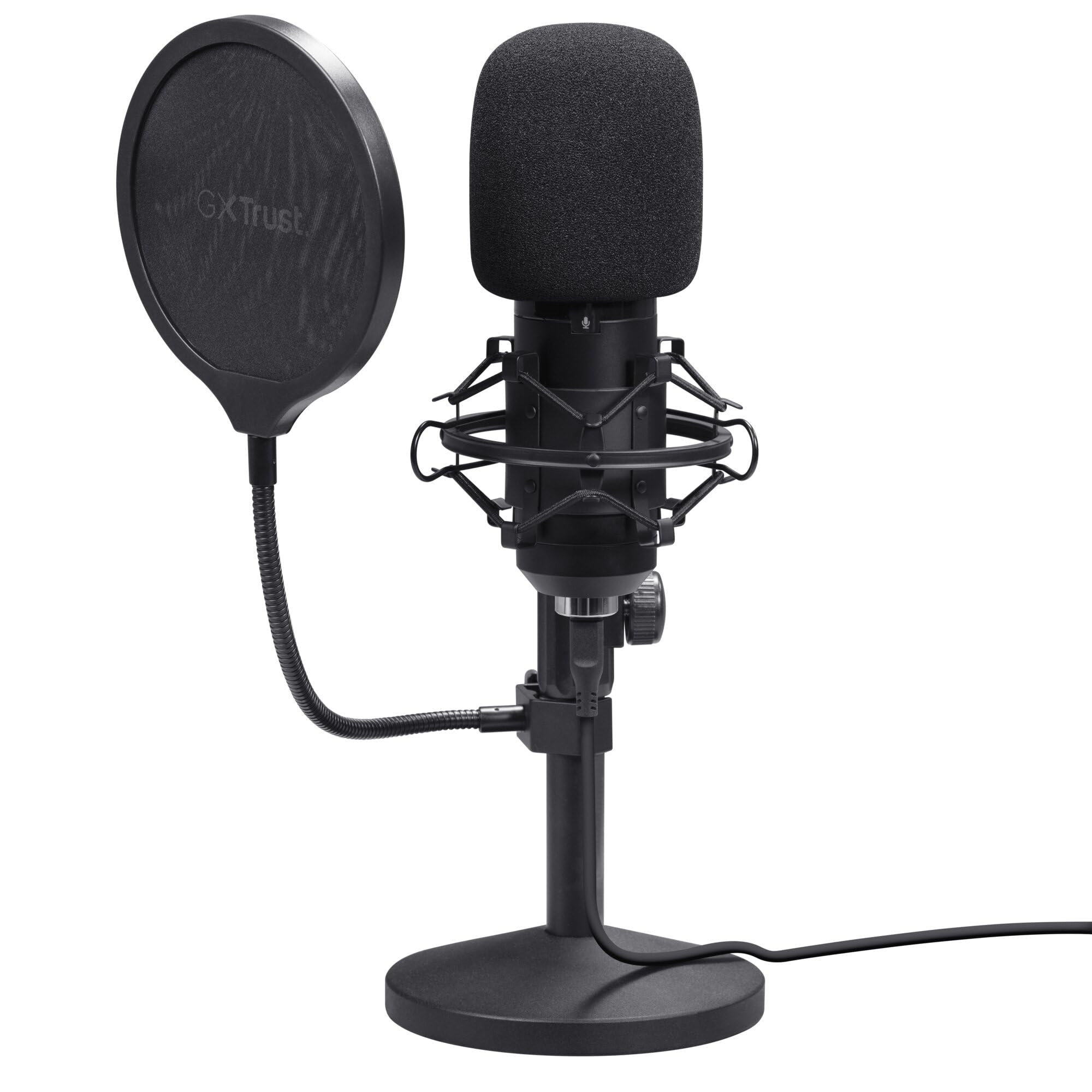 GXTrust Emita II Mikrofon mit Verstellbarer Mic Ständer, Schwarz | Windfilter, Popfilter, USB Mikrofon mit Nierencharakteristik, 192 kHz für PC PS4 PS5, Streaming Studio Podcast Gaming
