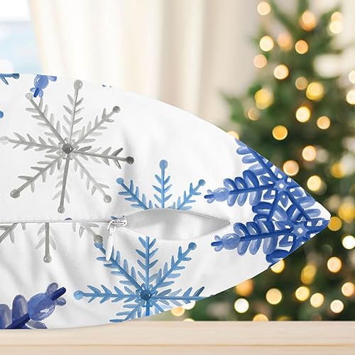 Miniatura 7 de CaliTime Juego de 2 fundas de almohada navideñas con estampado de copos de nieve, fundas de cojín para sofá y decoración del hogar, 18 x 18