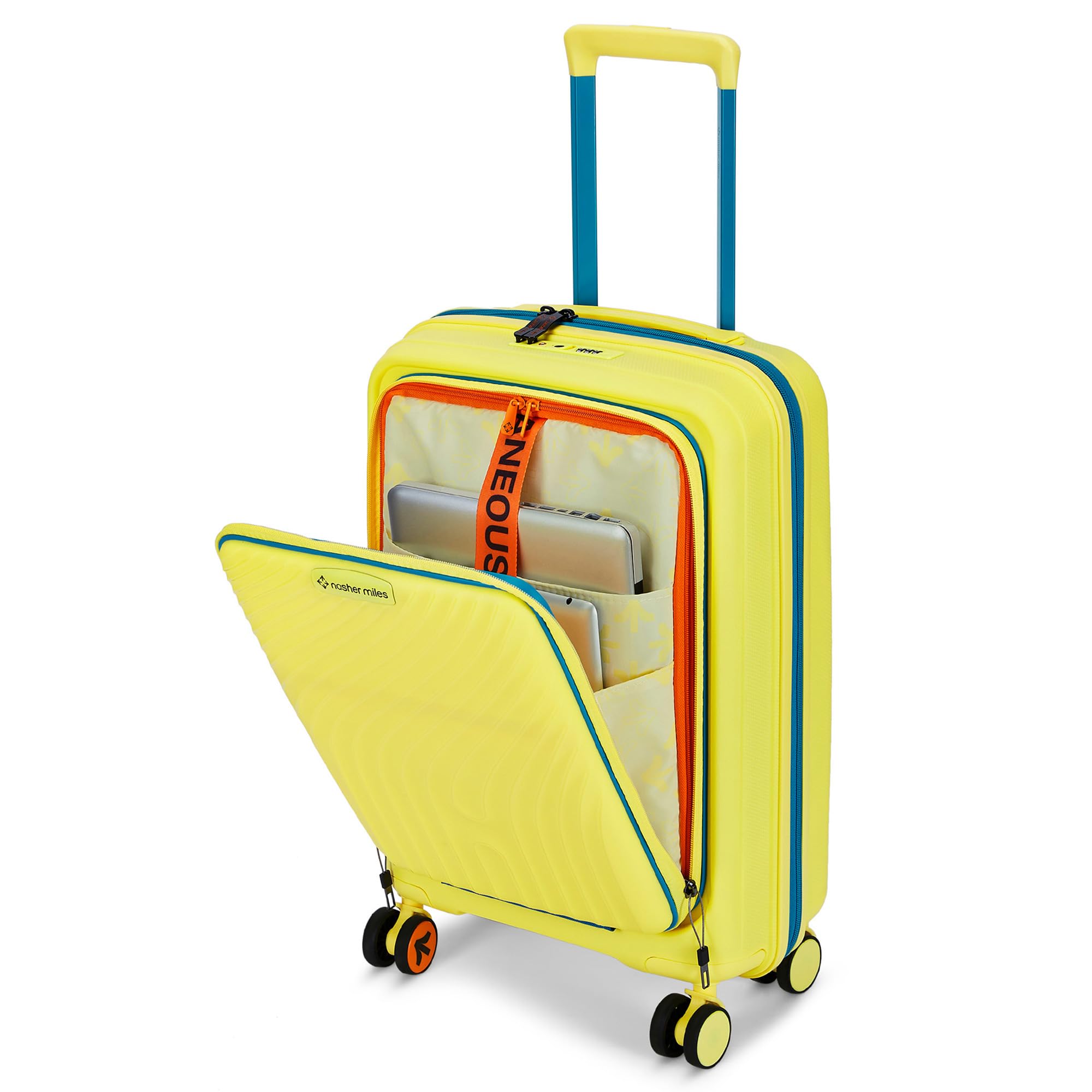 nasher miles Capri Hard-Sided Polypropylene Cabin Luggage with Laptop Compartment 20 inch | 55cm | 8 Wheels Small Trolley Bag for Travel | Suitcase (Yellow & Blue)-picture-9