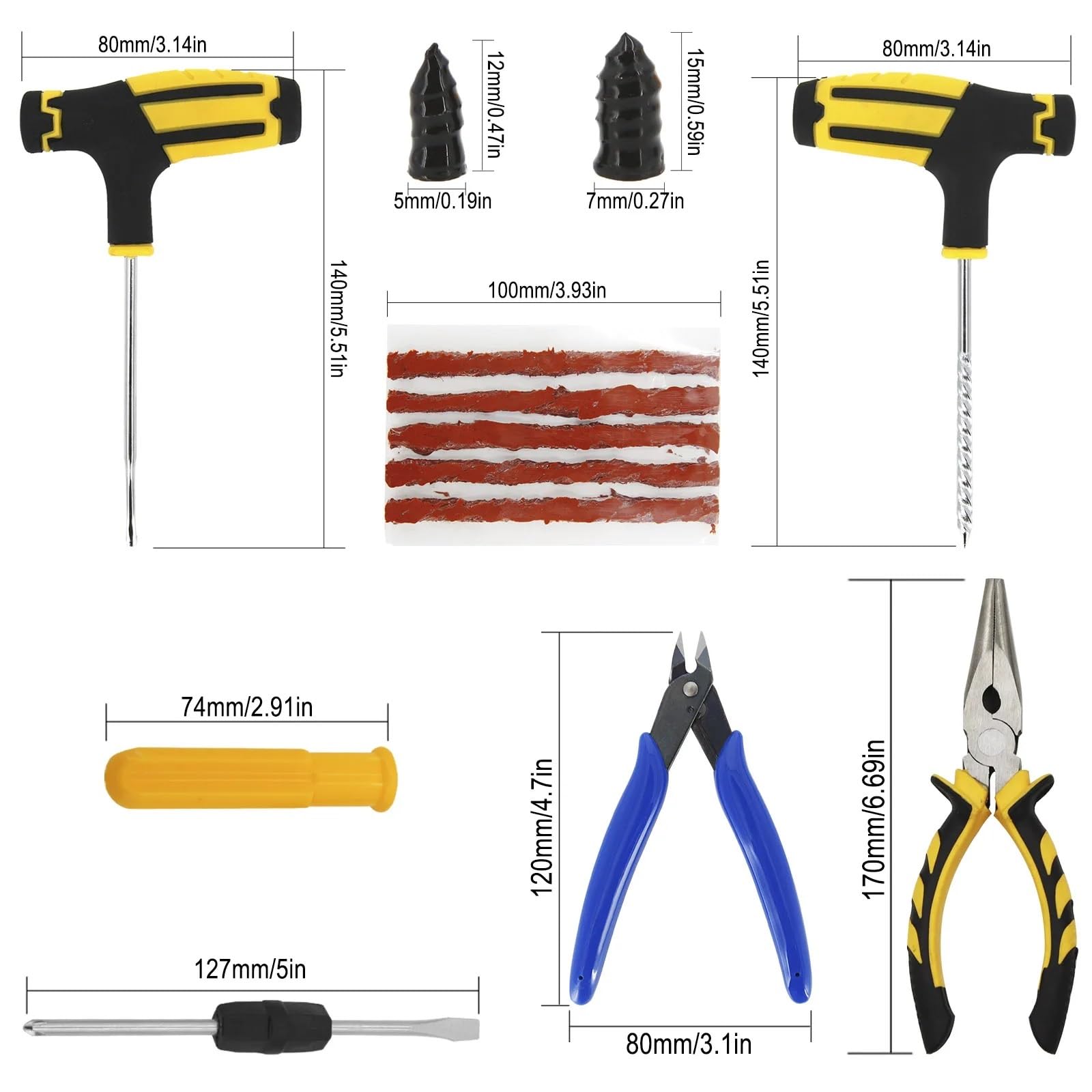 Kit di riparazione pneumatici for auto Kit di riparazione foratura pneumatici tubeless Set di strumenti for borchie Strumento di sostituzione pneumatici for bici Strumento di riparazione pneumatici fo
