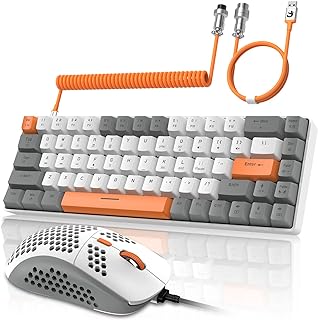 ZIYOU LANG RK-T8PR0 Wired 65% Mechanical Gaming Keyboard and Mouse Combo with RGB LED Backlit Anti-ghosting TKL Mini 68 Key Coiled C to A Cable Linear Red Switch for PS4 PS5 Xbox PC Mac Gamer(Gray)