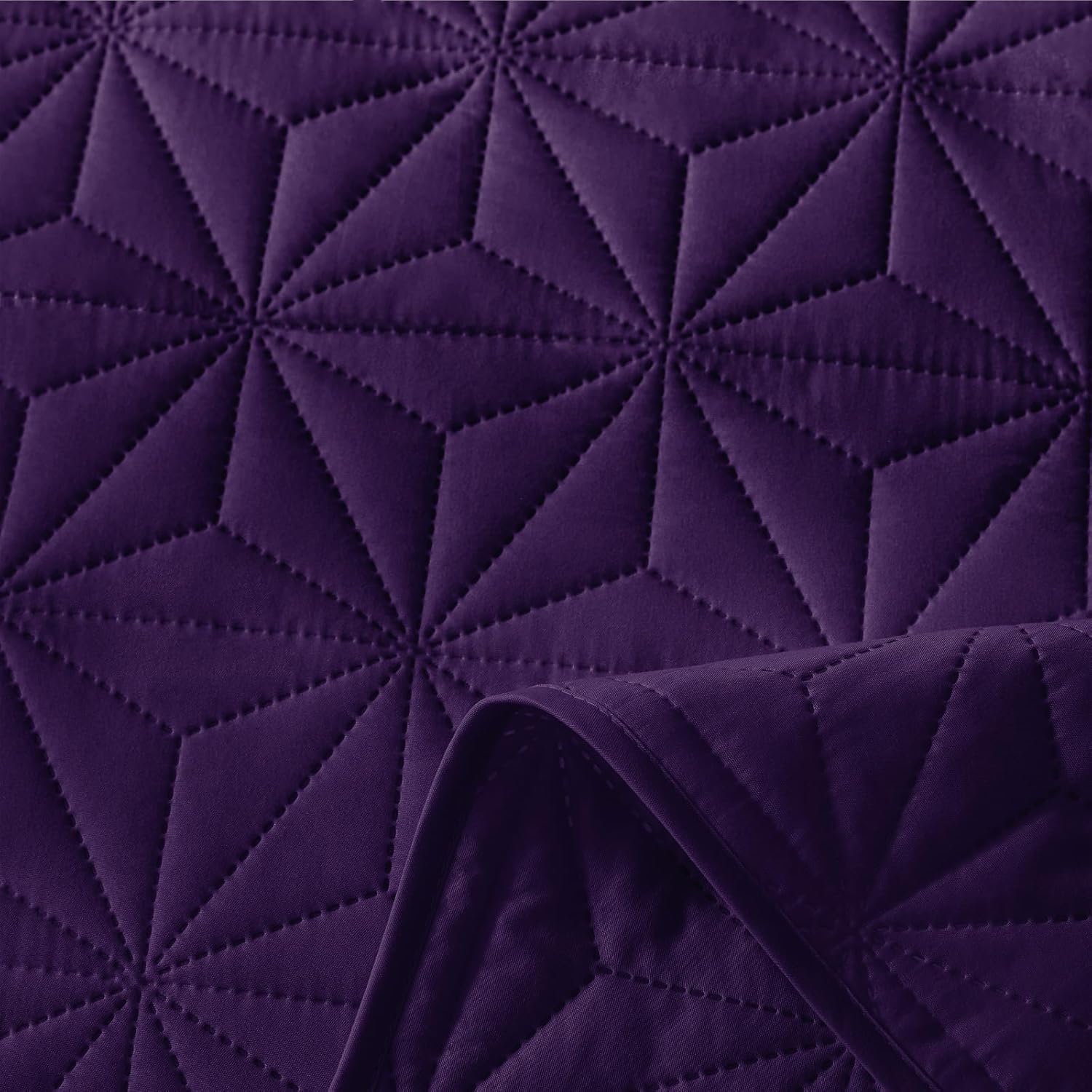 Whale Flotilla King Quilt Bedding Set, Soft Purple Bedspreads Quilts King Size for All Seasons, 3 Pieces Lightweight Geometric Star Pattern Coverlet - Image 8