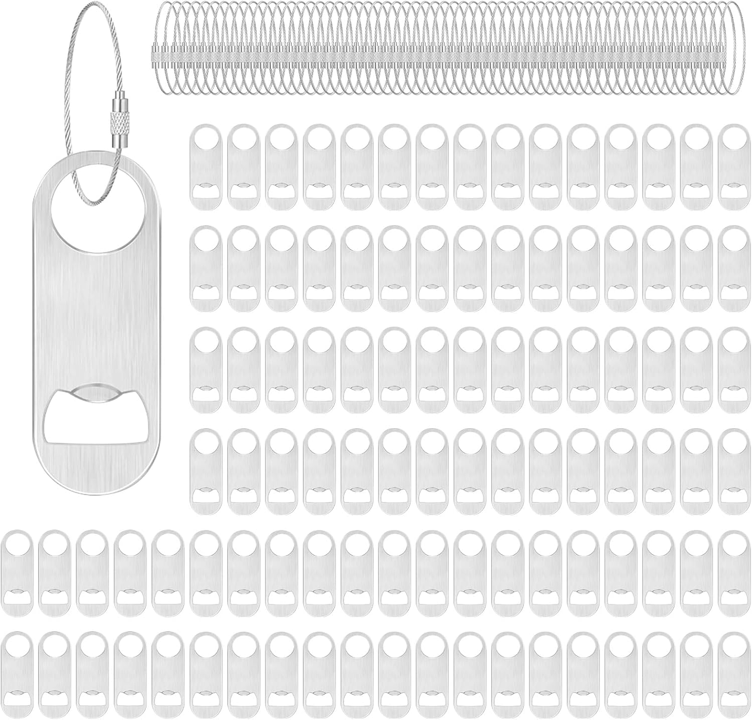 100 Pack Flat Beer Bottle Opener, 3.5 inch Stainless Steel Flat Bottle Opener with Keychain, Mini Beer Bottle Openers Keychain for Bartender Kitchen Bar Restaurant (Silver)