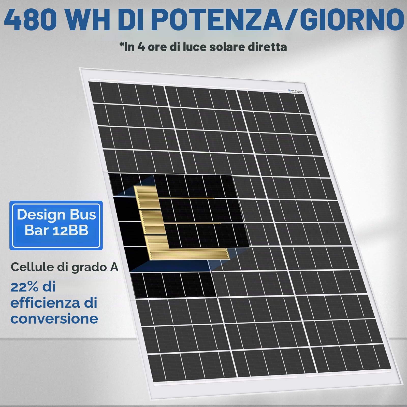 ECO-WORTHY Kit pannello solare 120 W 12 V, 0,5 kWh/giorno, kit off-grid per camper, barca, campeggio: pannello mono da 120 W + regolatore PWM da 30 A + staffe a Z + cavi