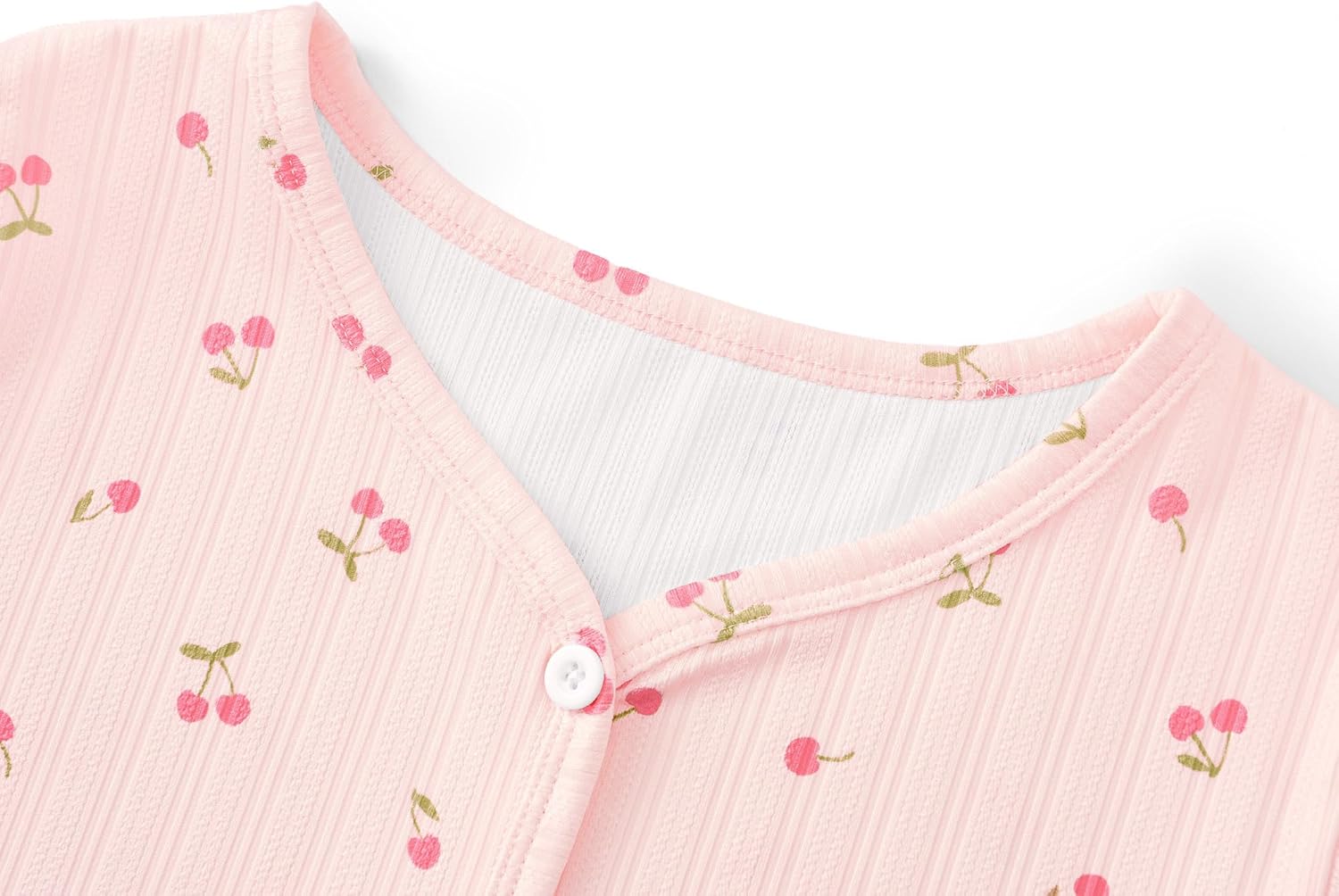 Beezizac 4-pc Girls Pointelle Knit Button Down Pajama - Floral/Bow Lettuce Trim Tee Shorts Pants Hair Tie PJs Sizes 6-18 - Image 2