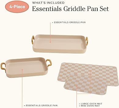 Our Place Essentials Griddle Pan Set, 4-Piece Nonstick Ceramic Cookware | PFAS-free ceramic griddle pan for stove top; standard and mini pans, reusable silicone oven mats, oven safe to 450F