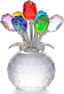 Crystal Rose Flower Bouquet Figurine for Women (Multicolor-A) | 7 Rose Petals, Crystal Vase Base, Metal Stems, Decorative Figurine, Party Figurines Collectible