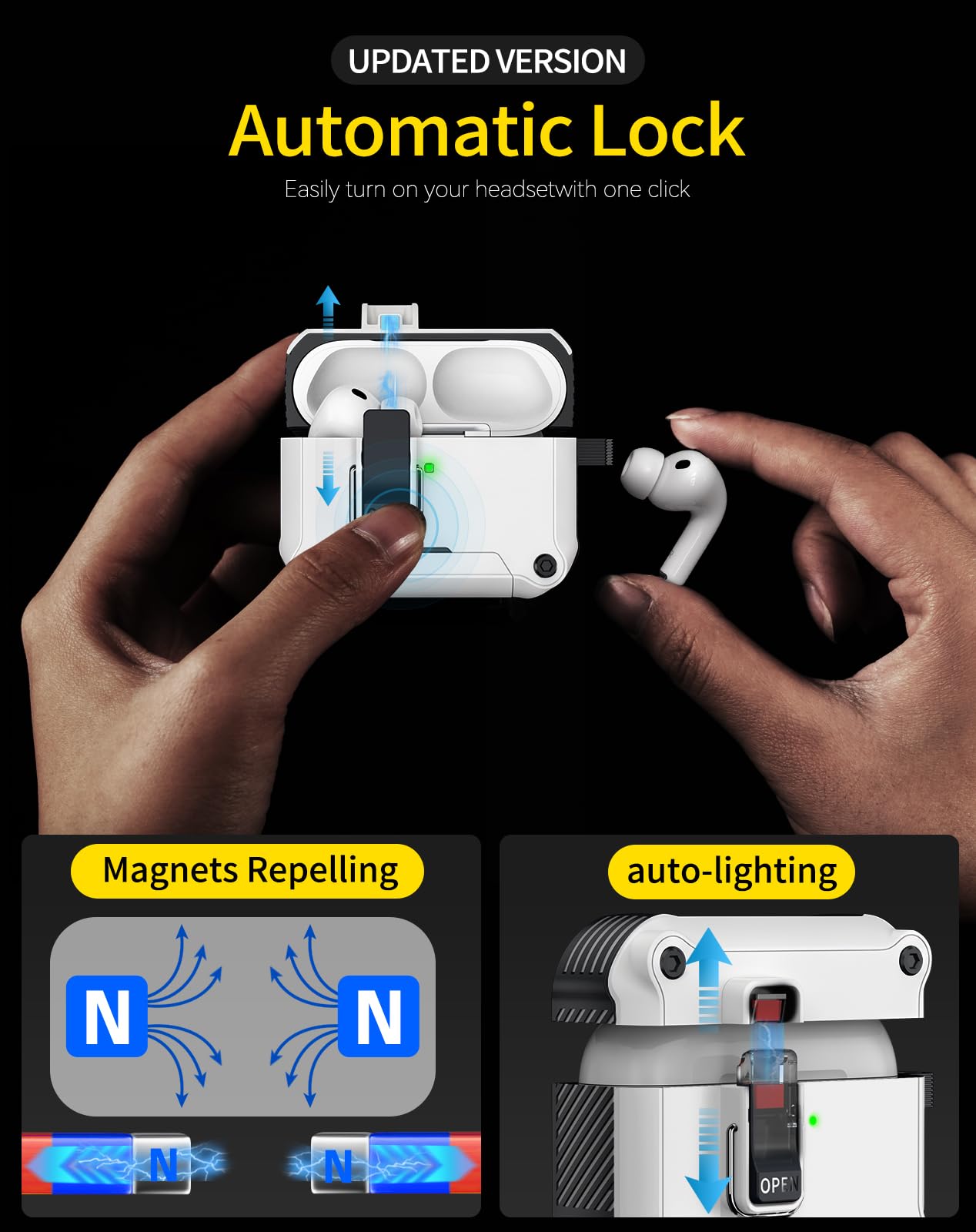 Amazon | Pohgelan AirPods Pro 3用 ロック付きケース 自動スナップ