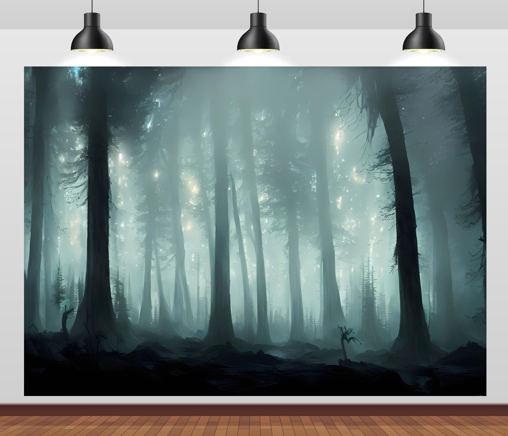 12x8FT (3.6x2.5m) Pineta Nebbiosa Con Luci Magiche Sfondo Fotografico