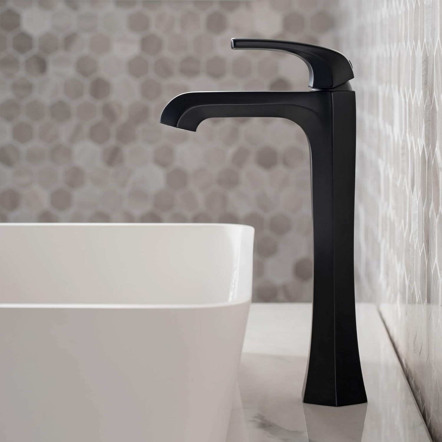KRAUS Esta Single Handle Vessel Bathroom Faucet with Pop-Up Drain in Matte Black, KVF-1210MB