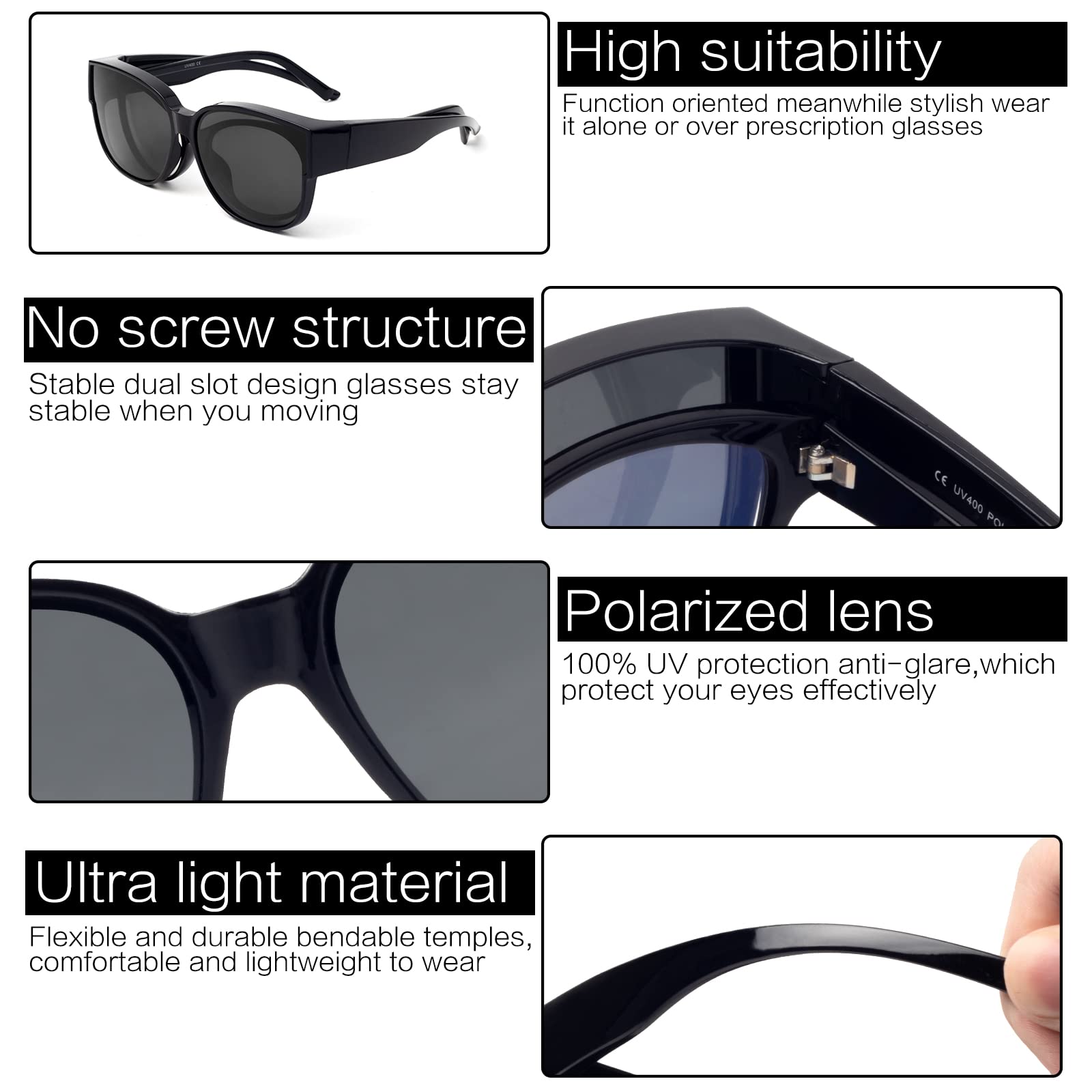 Face Shadow Polaryzowane Okulary Przeciwsłoneczne Nakładane na Okulary Damskie, Okulary Nakładane na Okulary Korekcyjne UV400, Ochrona Przeciwsłonecznych, Nadwielkie, Ultra Lekkie na Jazdę, Wędkarstwo