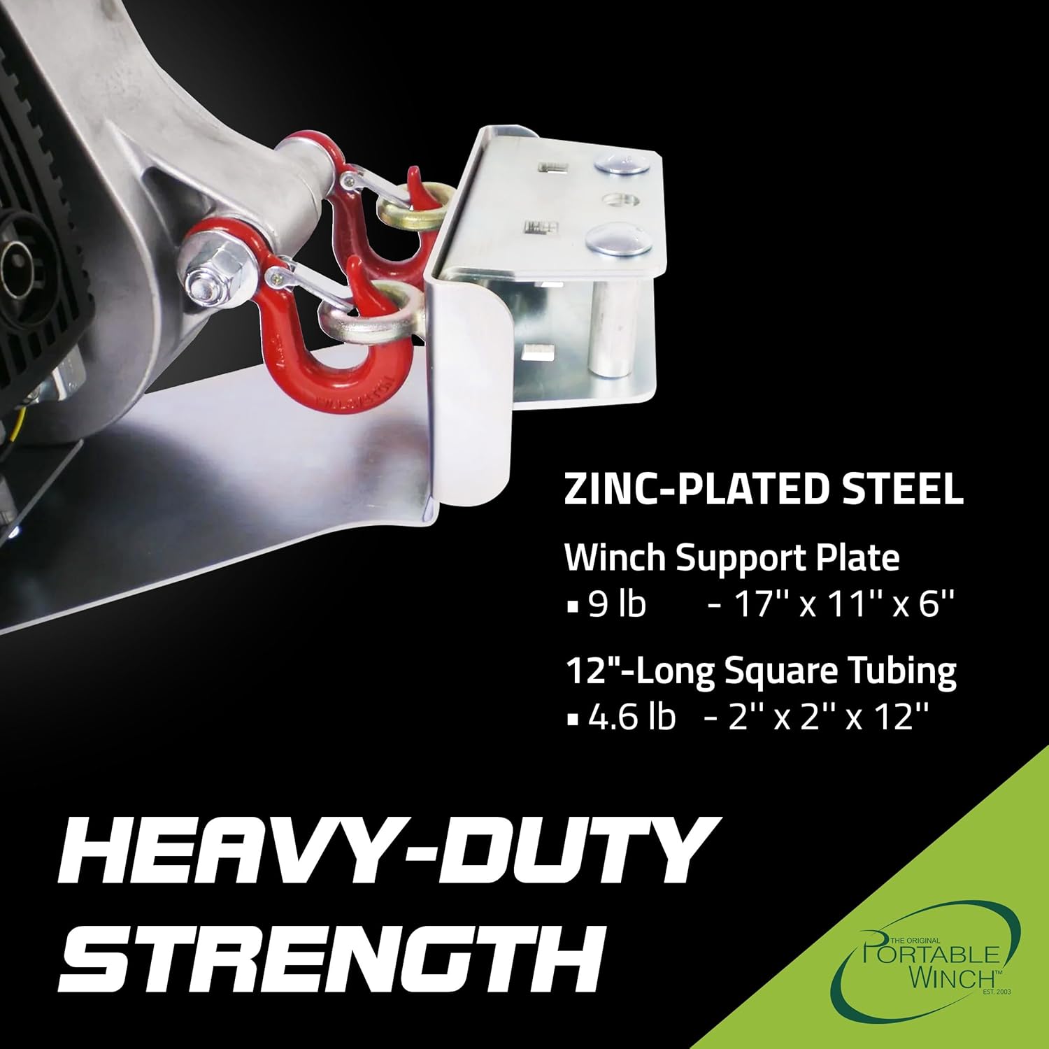 Portable Winch PCA-1262 Anchoring Plate with 2" Square Adapter - Heavy Duty Swivel Support Plate and 12"-Long Square Tubing, Zinc Plated Steel Winch Accessories