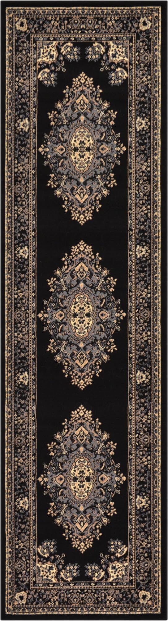Unique Loom Reza Collection Traditional Persian Style Area Rug, 2 ft 7 in x 10 ft, Black/Beige