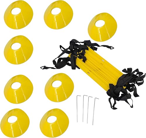 Miniatura 2 de Escalera de agilidad de tamaño completo con 8 conos de velocidad con bolsa de transporte, gran equipo de entrenamiento de agilidad con tablas de