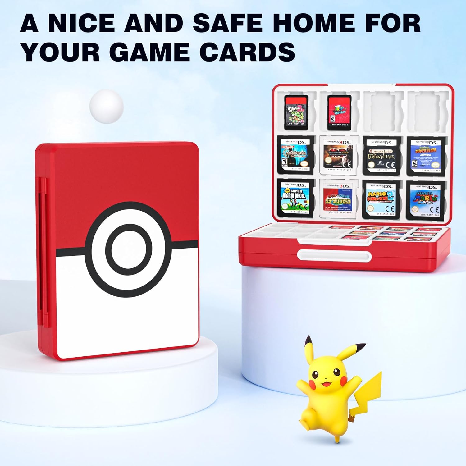 MoKo 60 Game Card Case for Nintendo Switch 2 / Switch OLED / 3DS / 3DSXL, Portable Storage Holder Case for 60 Switch 2 Game Cartridges & 24 3DS Card & 36 Micro SD Cards, Red Ball - Image 7