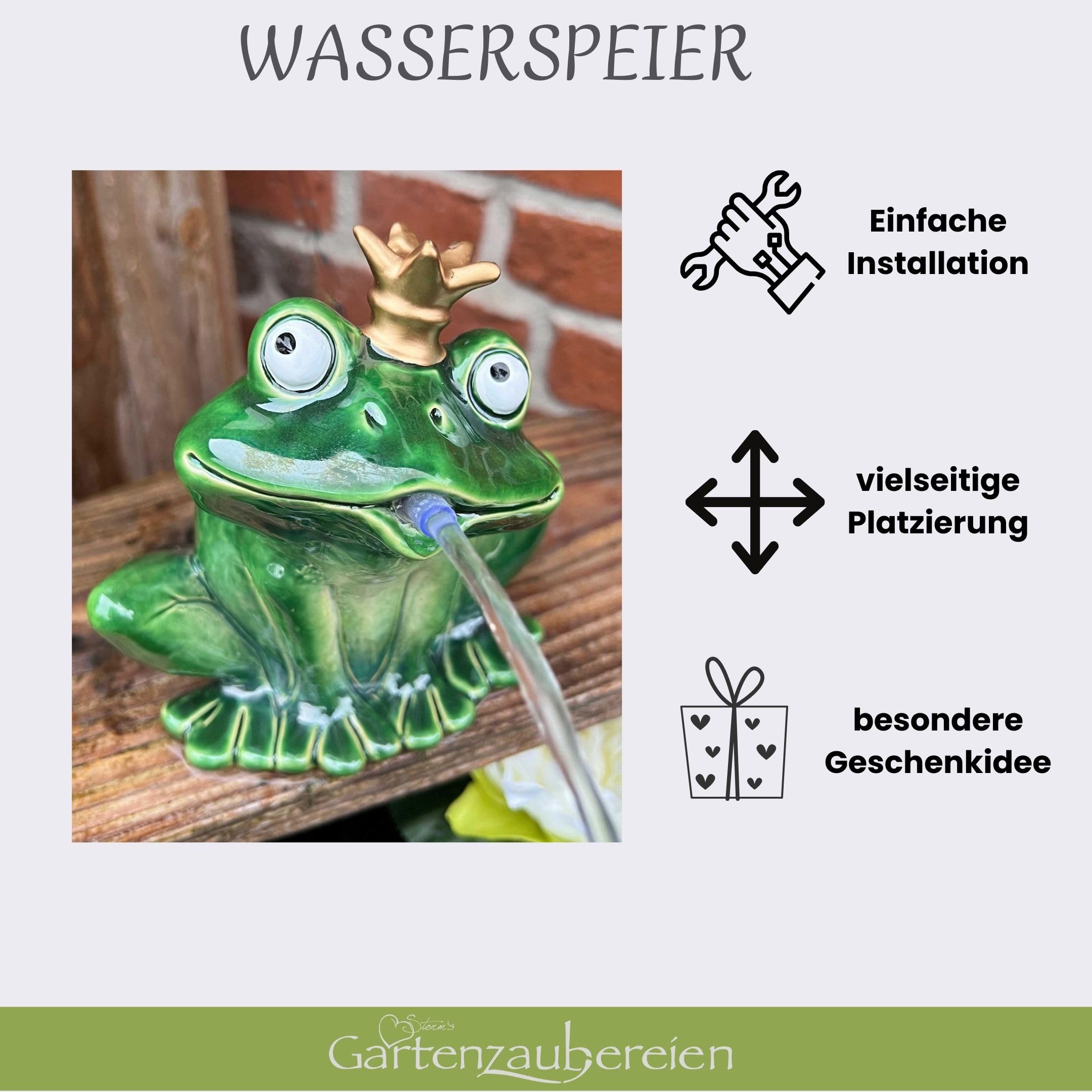 Wasserspeier Frosch 16cm mit Solarpumpe aus Keramik für Miniteich - Balkon und Terrasse