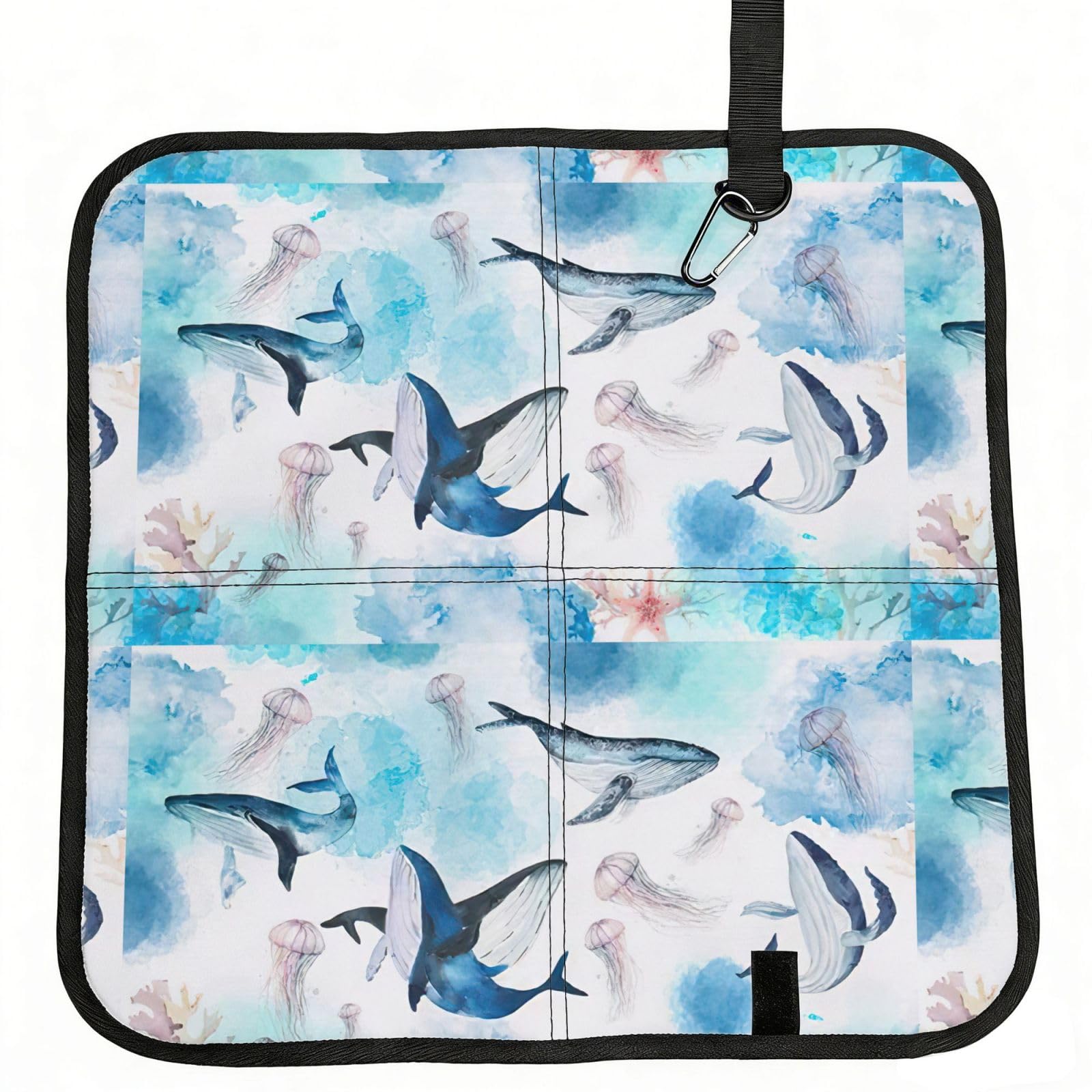 KAPPTYY Sea whale and jellyfish Printed Bleacher Seat Cushion PE Foam Filling, Foldable Sitting Pad for Concert Stadium Events