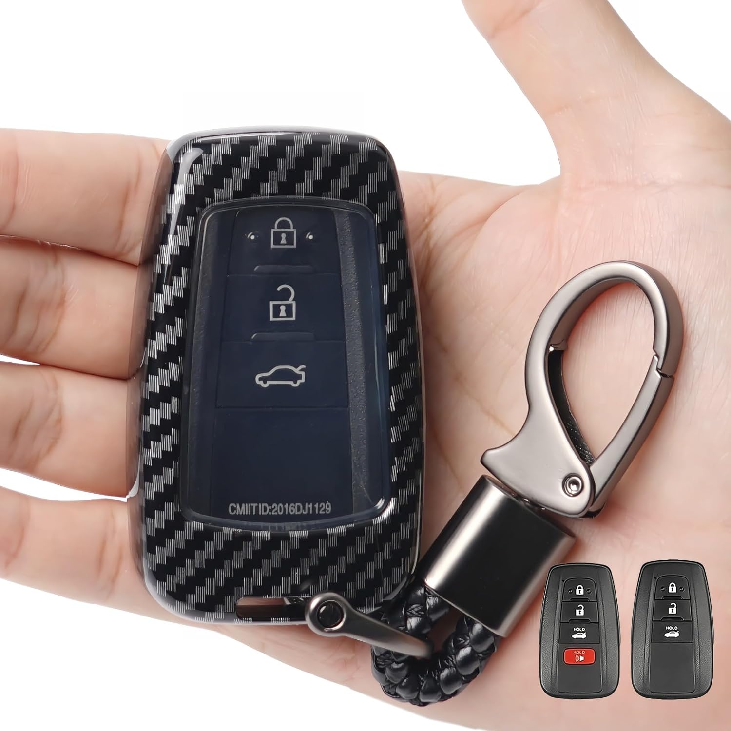 For Toyota Key Fob Cover, Carbon Fiber Pattern Key Case with Keychain for 2018-2021 2022 2023 Toyota Corolla 2024 Camry Land Cruiser RAV4 Avalon Highlander 4Runner Prius CH-R Prado ABS Key Protector
