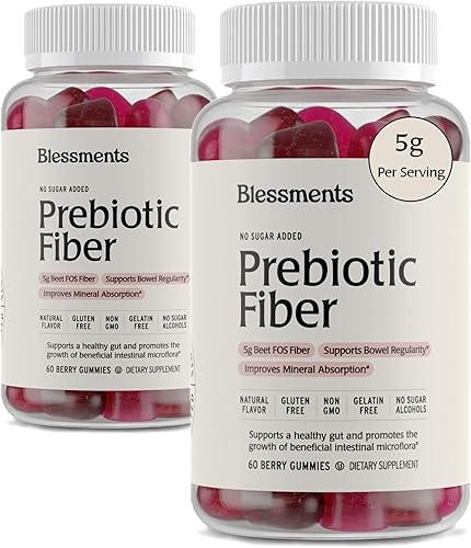 Miniatura 9 de Gomitas de fibra prebiótica para adultos y niños sin azúcar añadida - 0.18 oz (60 unidades) Gomitas de suplemento de alta fibra - Veganas - Apto