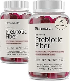Prebiotic Fiber Gummies for Adults & Kids with No Added Sugar- 5g (60 Count-2 Pack) High Fiber Supplement Gummies - Vegan - Keto Friendly - Digestive Health Supplements