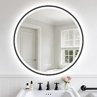 S'bagno Kerek Fürdőszobai Tükör 600 mm - Alumínium Keret, LED Világítás, Páramentesítő Funkcióval, 3000-6500K Színhőmérséklet, Fekete 1