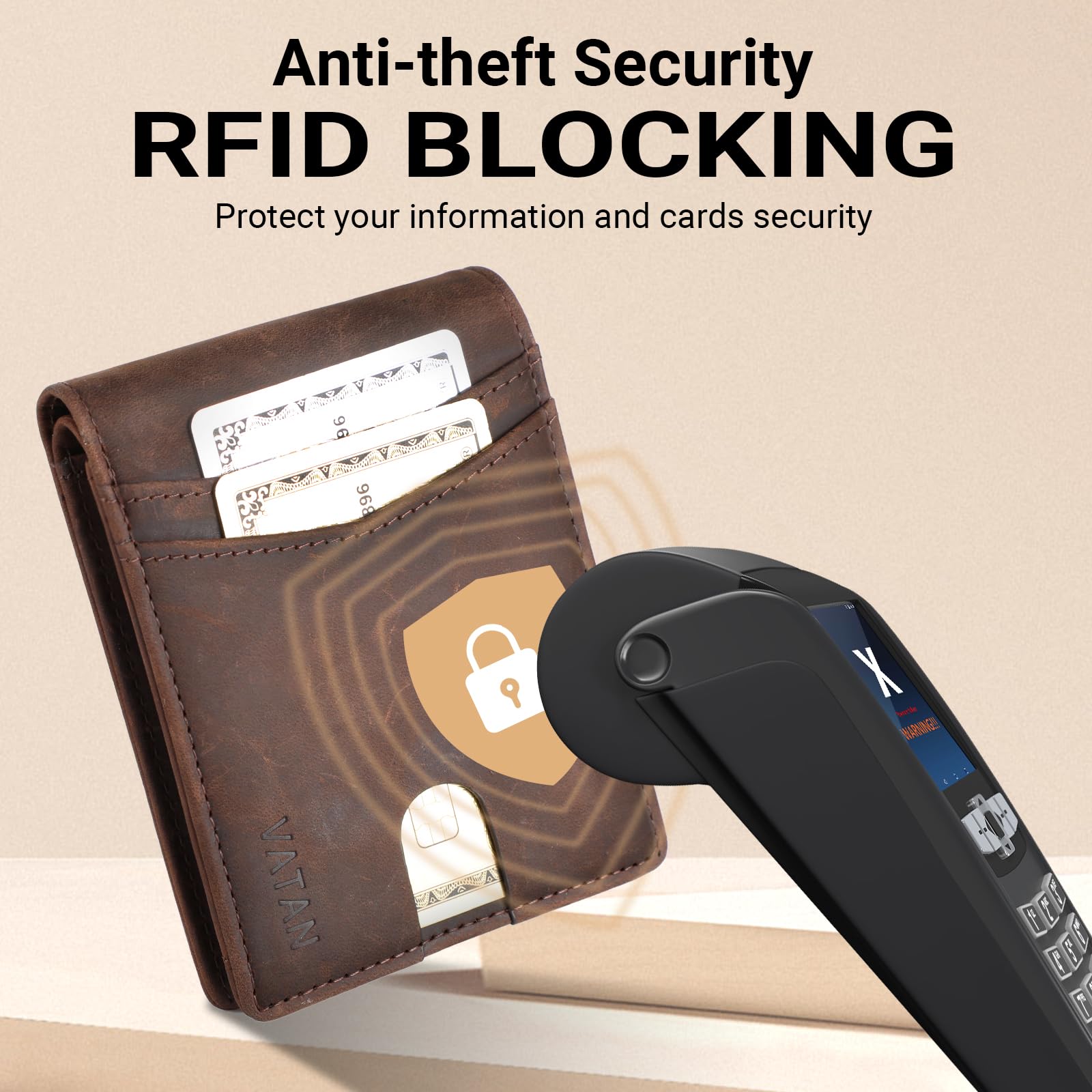 VATAN Portfel dla mężczyzn, męski minimalistyczny portfel etui na karty kredytowe, wąska skóra RFID 2 okienko identyfikacyjne duża pojemność z pudełkiem prezentowym, CH Kawa, One Size, Minimalistyczny