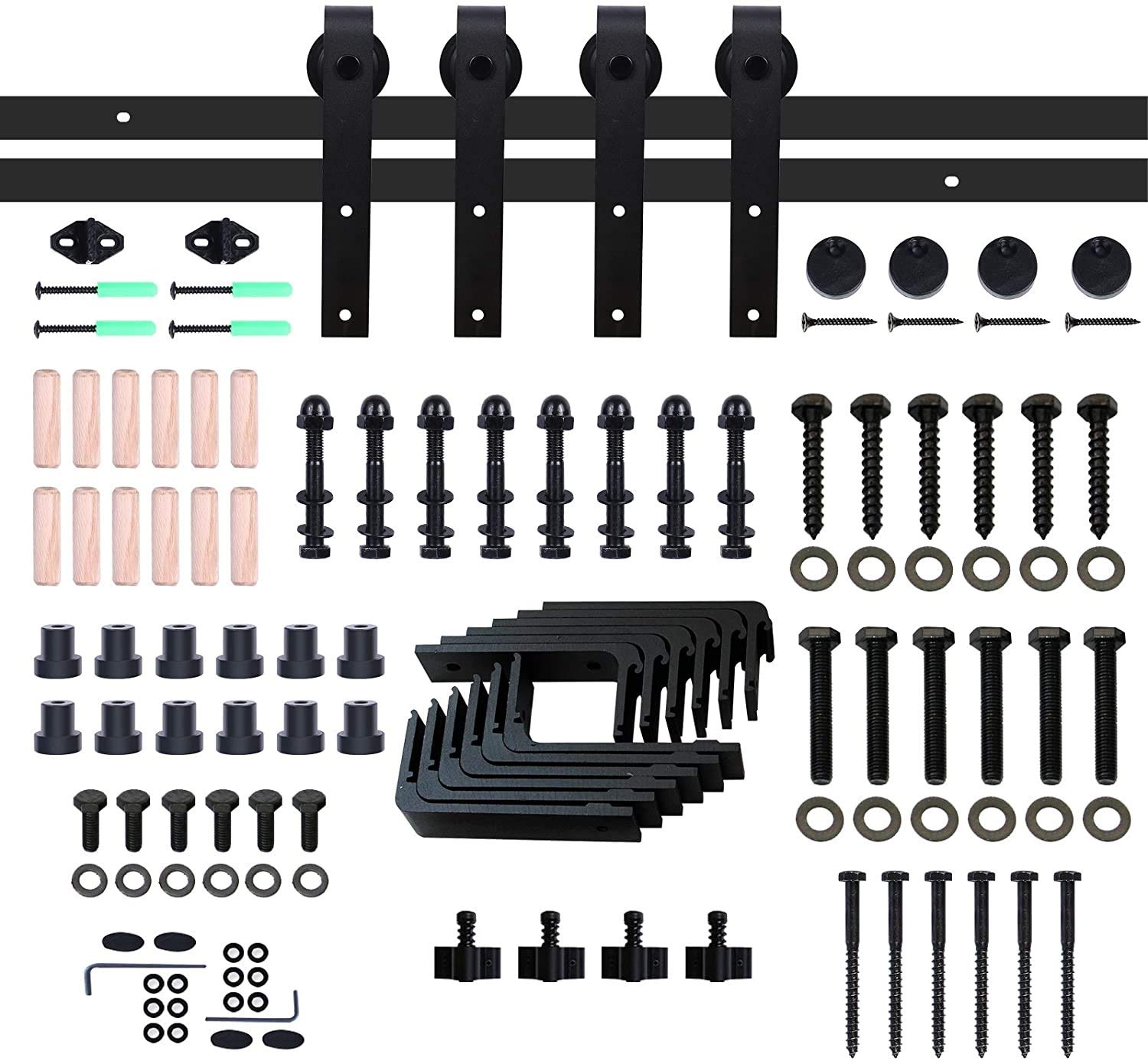 CCJH 304cm(10FT) Kit de guía para puerta corredera Bypass Ferretería Polea de Rail suspendida sistema de puerta interiores en madera granero armario cuarto de, negro