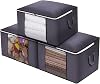 Large Capacity Foldable Clothing Storage Bags,Closet Organizer with Clear Window,Stainless Steel Zipper,Reinforced Handle,Thick Fabric for Clothes,Comforters,Bedding,Blankets,Toys3 Pack,Grey