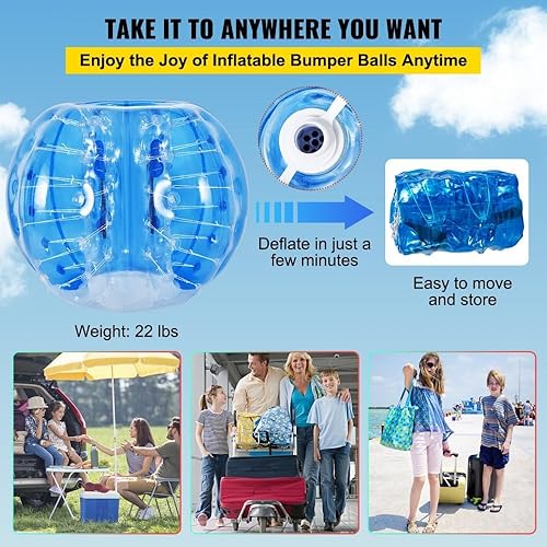 Miniatura 6 de WACTO Pelota de parachoques inflable para adultos o niños, pelota de fútbol de burbujas de 5 pies de diámetro, fácil de inflar, bola zorb roja y