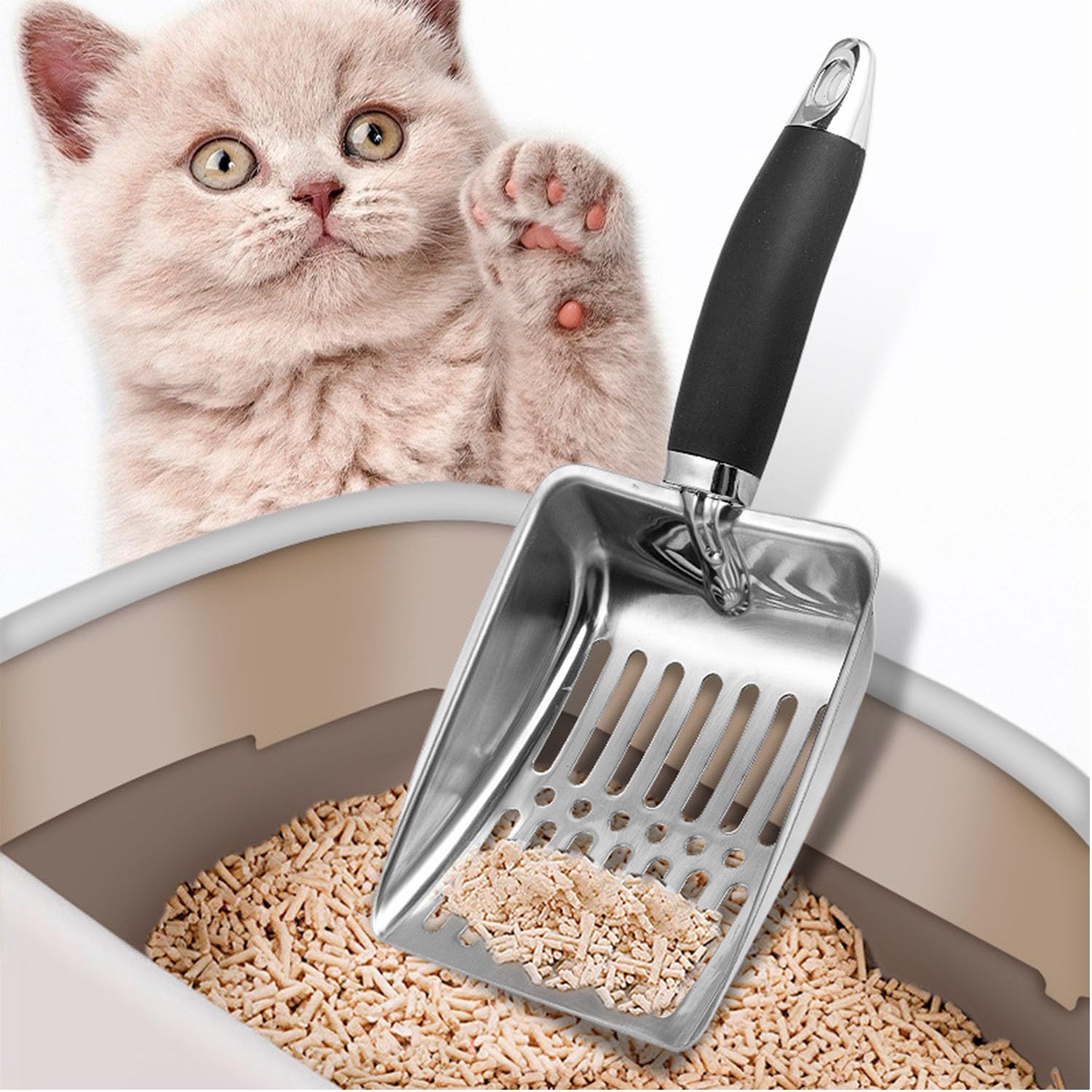 katmerio Pala para arena para gatos, pala de metal, pala para gatos, arena para gatos, perros, 26 cm