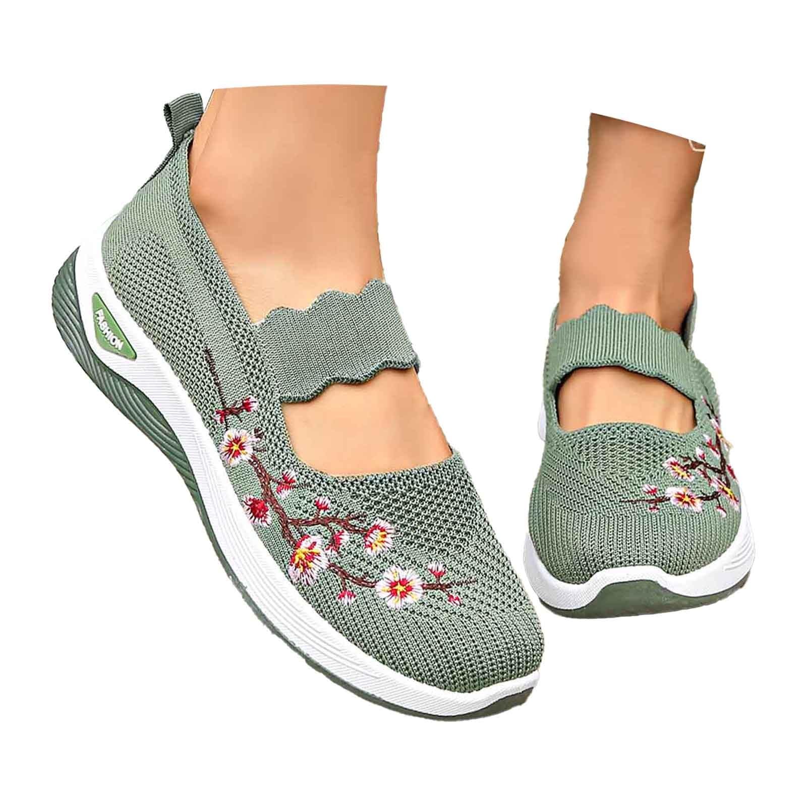 Orthopädische Schuhe Damen Slip on Sneaker Frauen Gewebt Atmungsaktiv Turnschuhe Leicht Laufschuhe Sportschuhe Bequeme Schlupfschuhe Walkingschuhe Arch Support Schuhe
