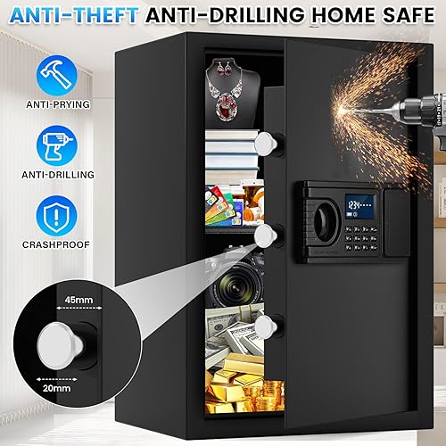 Miniatura 3 de Caja de seguridad de 1.65 pies cúbicos, caja fuerte para el hogar, resistente al fuego, impermeable, caja fuerte de seguridad para documentos con