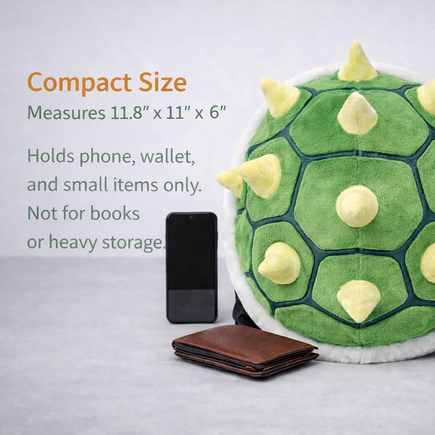 Green Spiked Turtle Shell Backpack Plush Round Novelty Costume Bag Lightweight Compact for Cosplay Festival Party (Spiked Shell) image 5