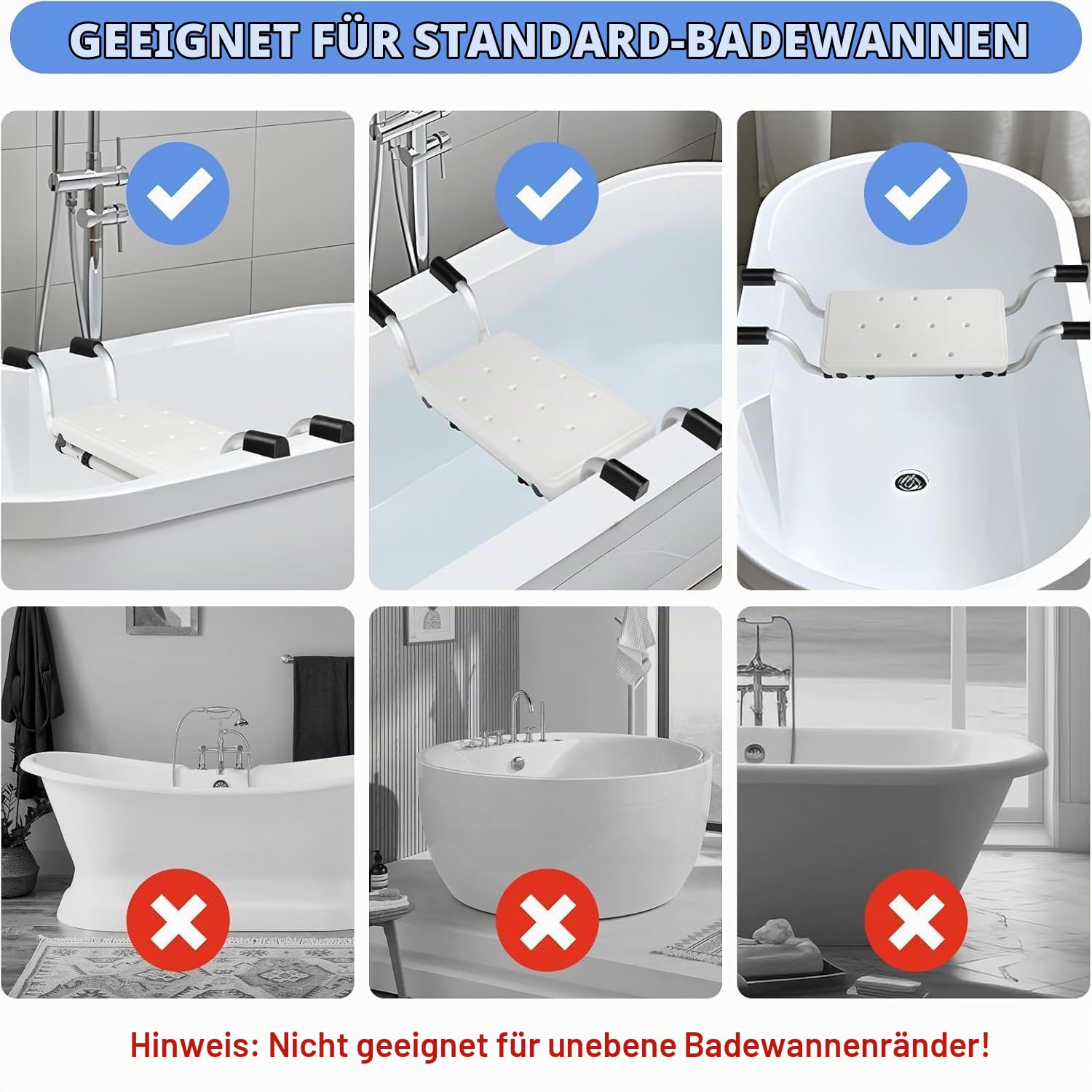 NEWFUN Badewannensitz Senioren,Badewannensitz Erwachsene,Belastbar bis 136 kg,Aluminium,Ausziehbar,Breite von 76 bis 86 cm Variierbar,Anti-RutschModerne Badezimmerhilfe für Senioren