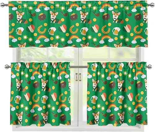 Miniatura 13 de Gomyblomy Juego de cortina de cocina con árbol de Navidad + cenefa, cortinas duraderas con bolsillo para barra, 3 cortinas opacas de poliéster