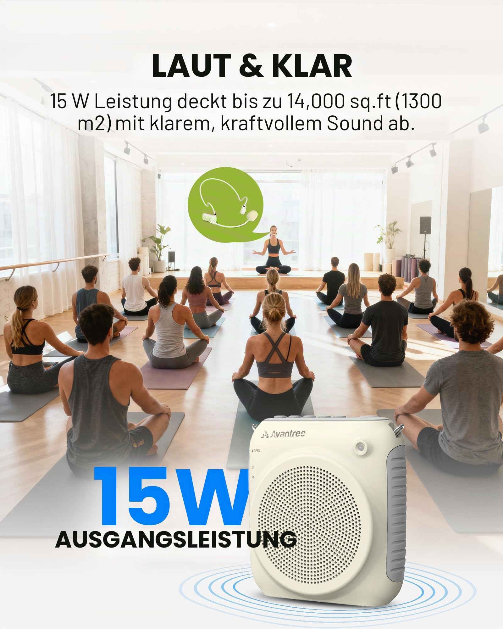 Avantree VoxAmp Lite Kabelloser Sprachverstärker 15W Lautsprecher mit Headset-Mikrofon Bluetooth