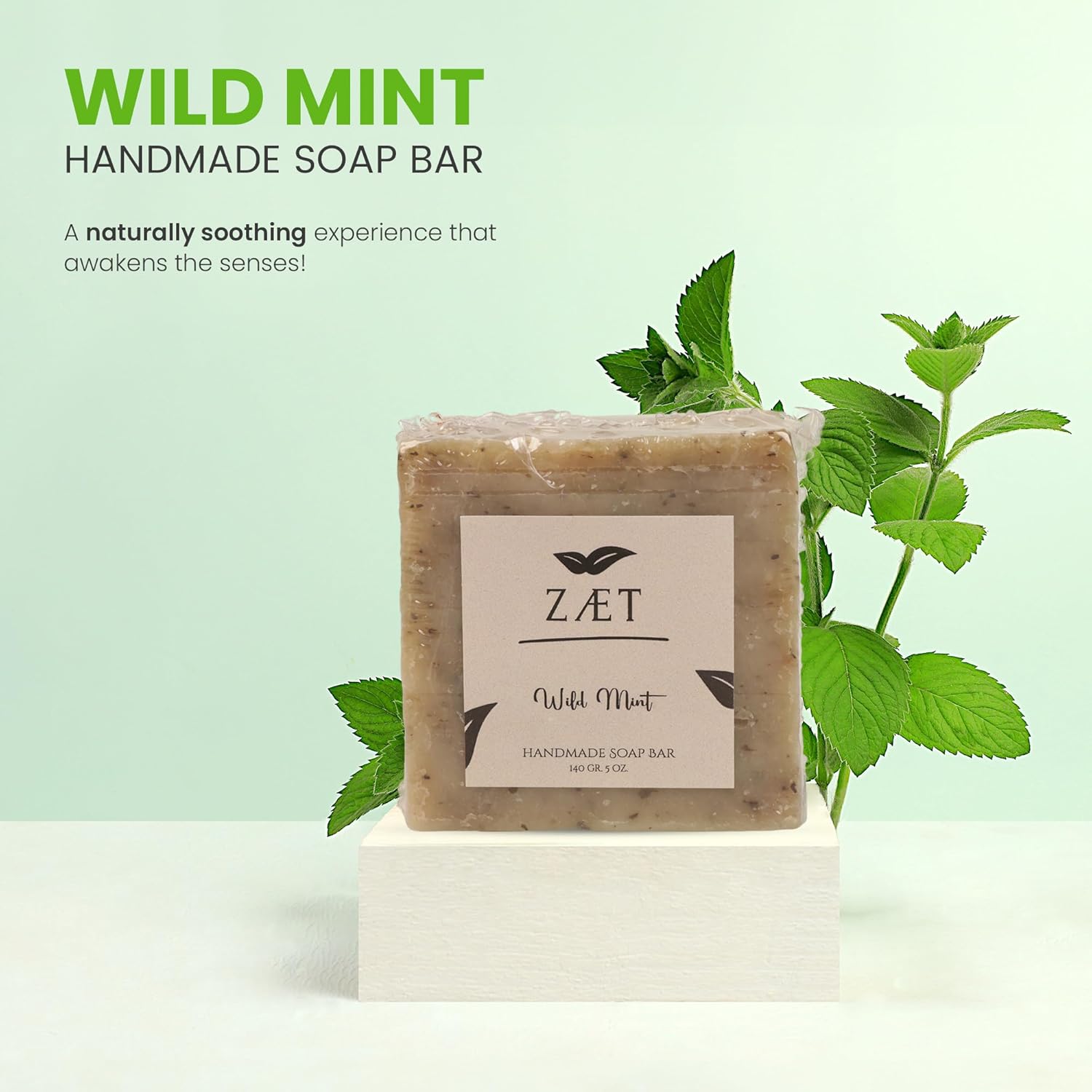 ZAET 8-Pack Wild Mint Bar Soap – Made with Wild Mint Extract, Olive Oil and Coconut Oil - Handmade Soap Bar for Face, Body and Hands - Gently Cleanses and Refreshes All Skin Types- For Men and Women