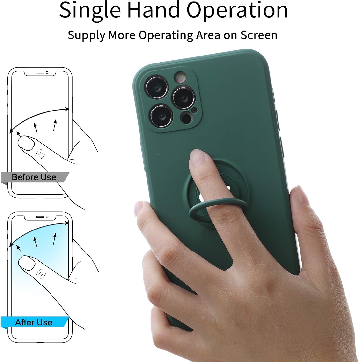 ICONFLANG Compatible with iPhone 12 Pro Case, Cover with Ring Holder Kickstand Compatible with Magnetic Car Mount, Anti-Scratch Shock Absorption Protective Case for iPhone 12 Pro 6.1 Inch (Dark Green)