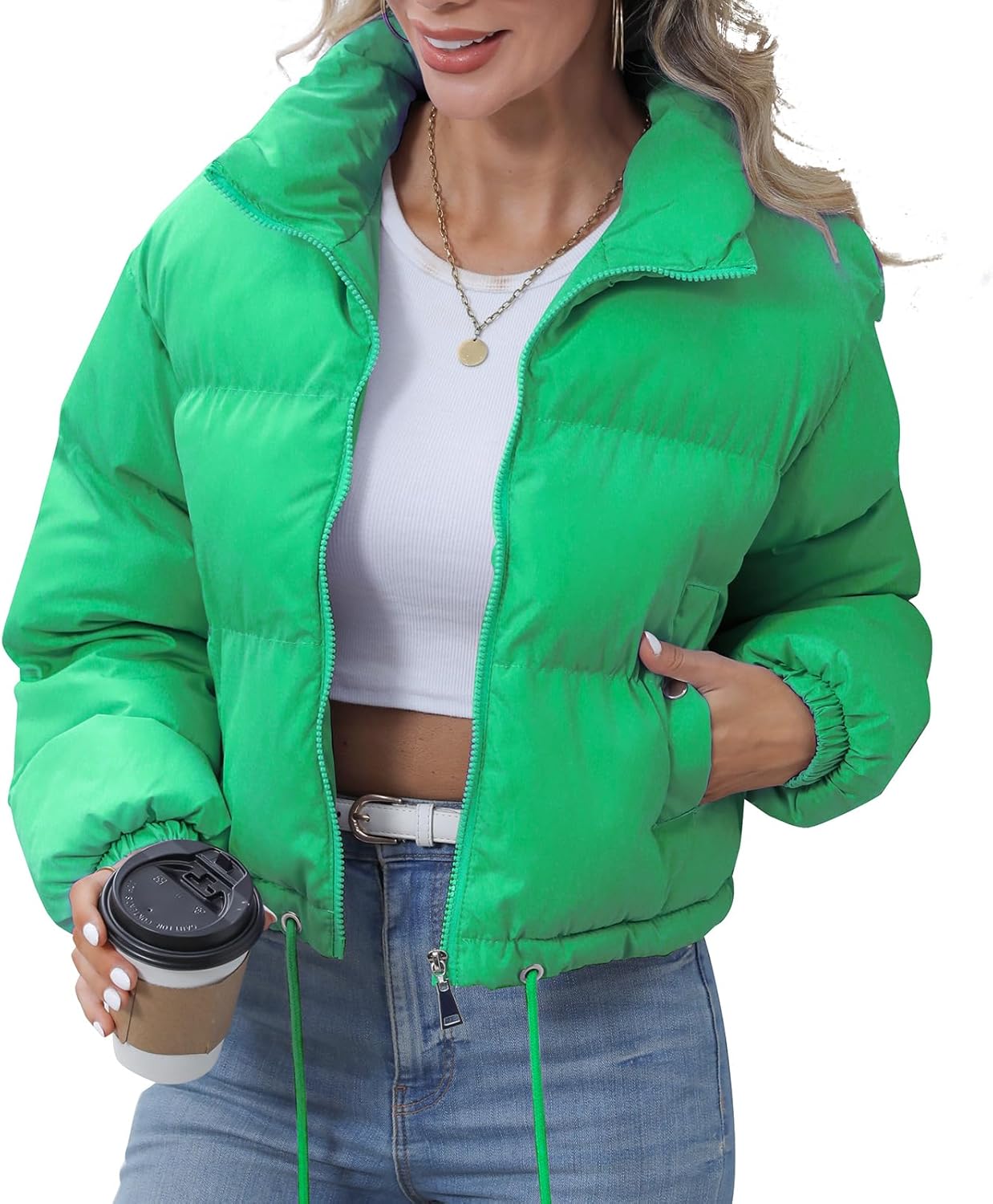 Dppiee Winter Puffer Jacket Women Cropped Baggy Quilted Coats Long