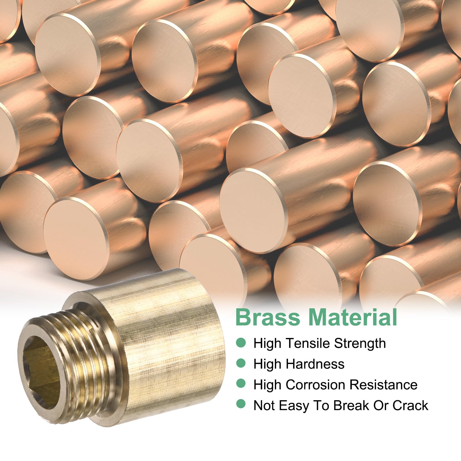 M METERXITY 1-Set Shower Head Extension Arm, Brass G1/2 Male to Female Extension Pipe Fitting Adapter with PTFE Thread Seal Tape for Shower/Faucet, Pipe Plumbing Coupler 1.18"/30mm 3pcs - Image 2