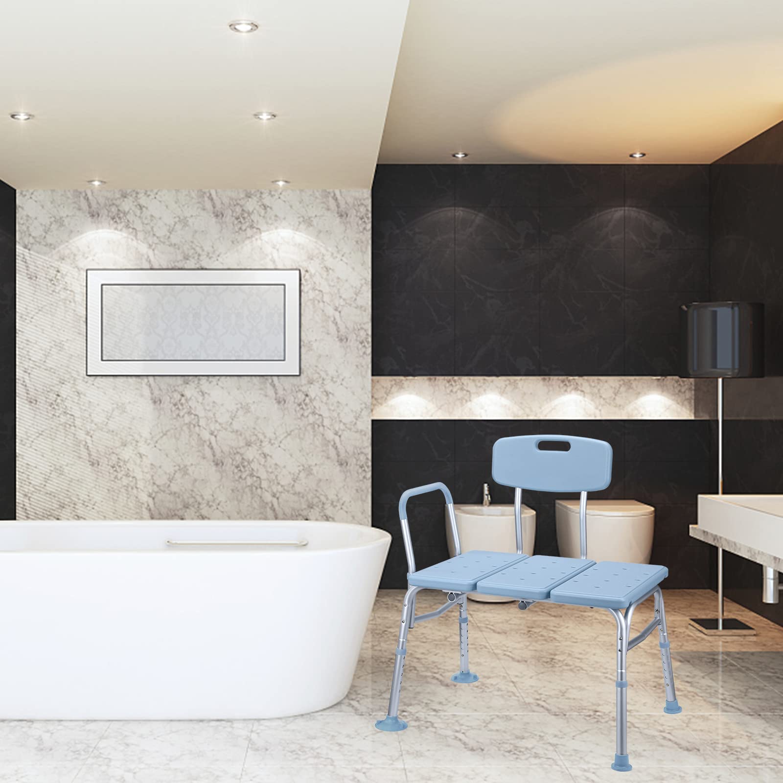 LILIIN Asiento de bañera para personas mayores, altura regulable, taburete de ducha para bañera, silla de ducha con respaldo y reposabrazos, antideslizante, para discapacitados y embarazadas