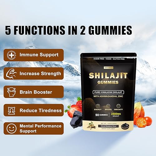Miniatura 3 de Gomitas Shilajit de 2400 mg con 2000 mg de suplemento orgánico de Ashwagandha para hombres y mujeres, extra fuerte para Ehance Stamina, apoyo