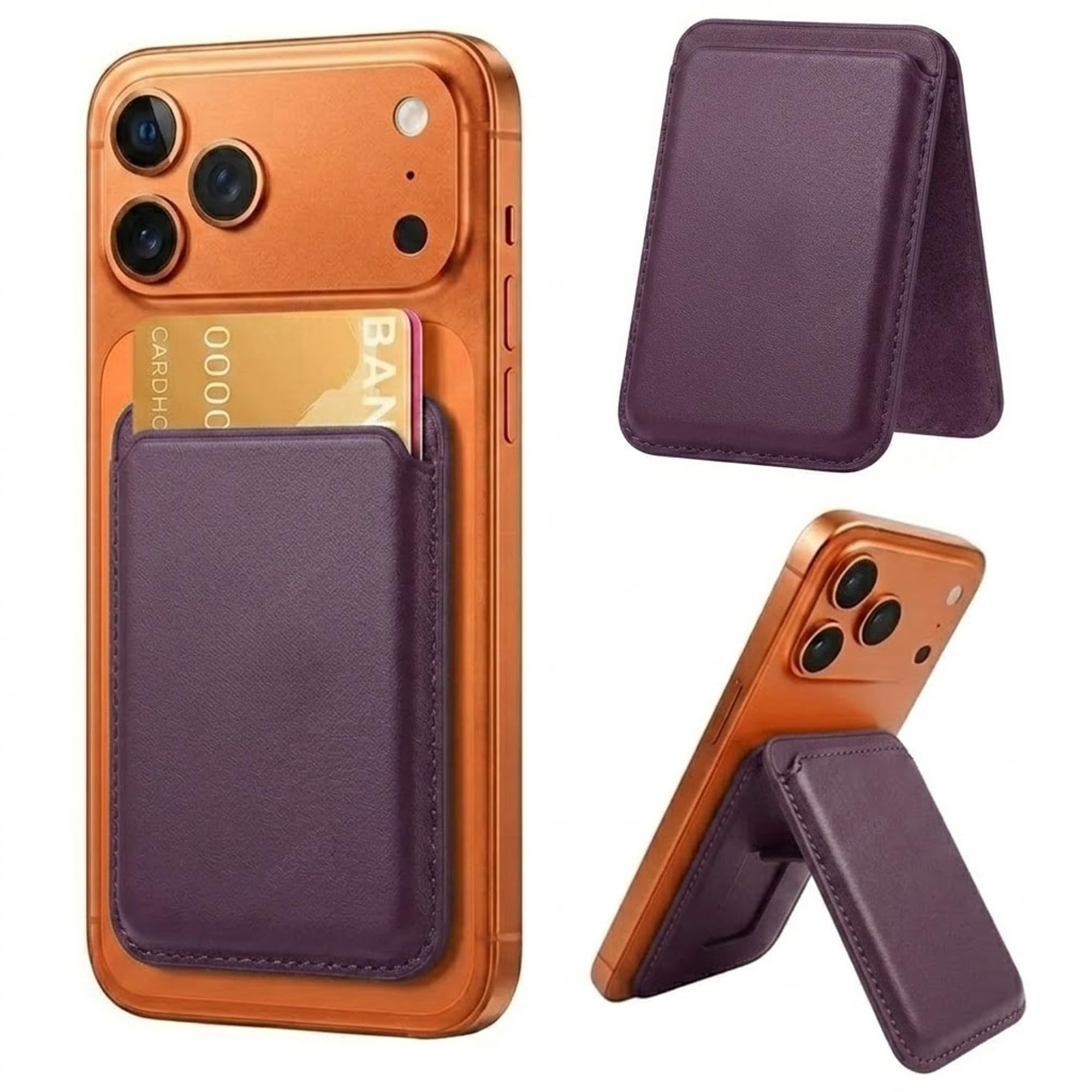 Magnetic Phone Card Holder Compatible with Magsafe iPhone 17/16/15/14/13/12 Series (Pro/Max/Air) & Android Phone Secure Detachable Wallet, PU Leather Universal-Purple-image-35
