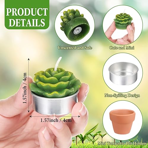 Miniatura 2 de Treela 18 velas de té de cactus suculentas, hechas a mano, velas de té para baby shower, para plantas, regalo con mini candelabros de arcilla de