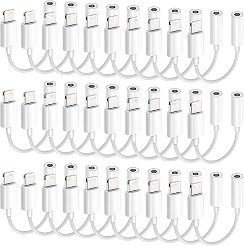 Miniatura 26 de Paquete de 3 adaptadores Lightning a conector de auriculares de 0.138 in con certificación MFi de Apple, para iPhone, adaptador auxiliar