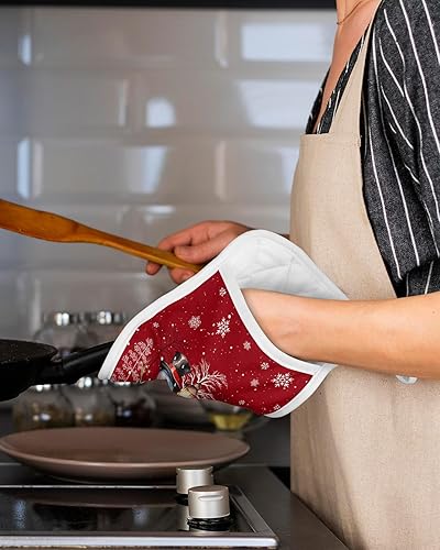 Miniatura 12 de Juego de 2 agarraderas de tela de rizo antideslizantes y aislantes de calor con bolsillo, guantes gruesos para horno, posavasos para hornear, corona