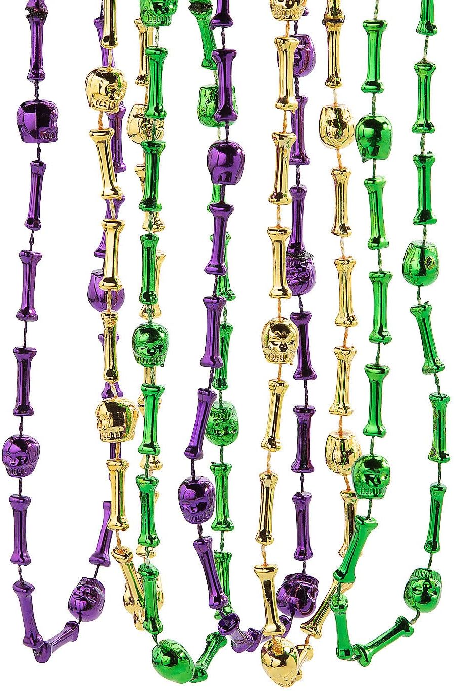 Fun Express 30" Bulk 48 Pieces Metallic Mardi Gras Voodoo Bones Plastic Beaded Necklaces