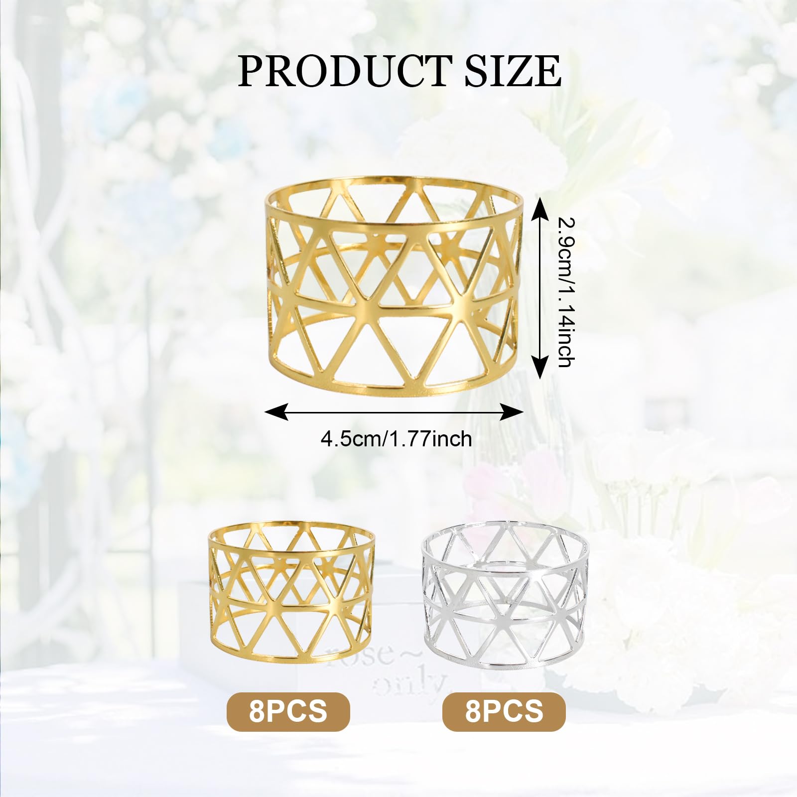 8 Anelli Portatovaglioli In Metallo Dorato - Per Matrimoni, Feste, Decorazione Tavola, Elegante E Lucido - Foto 9