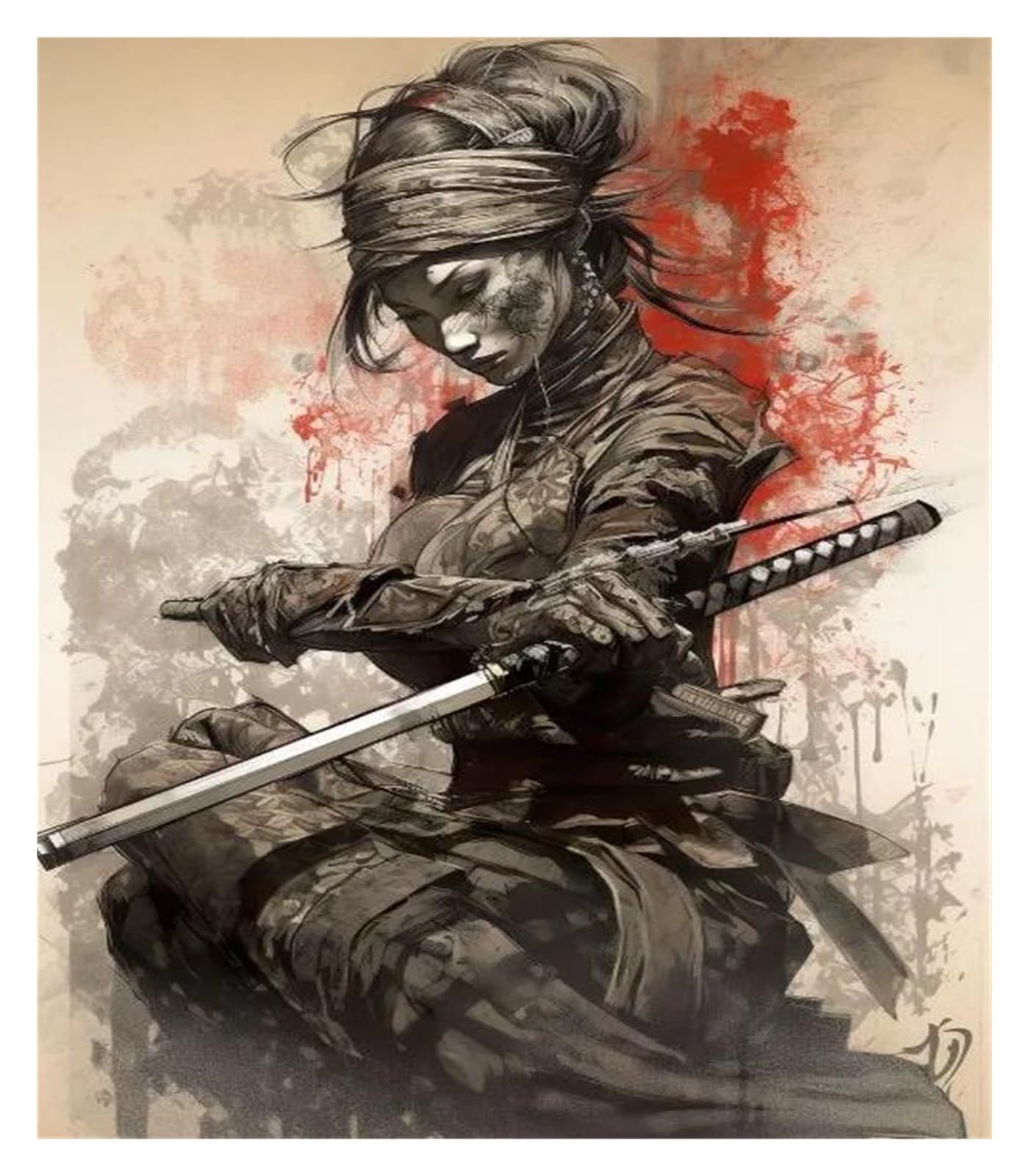 Tableau ninja geisha et impression d'art mural japonais moderne
